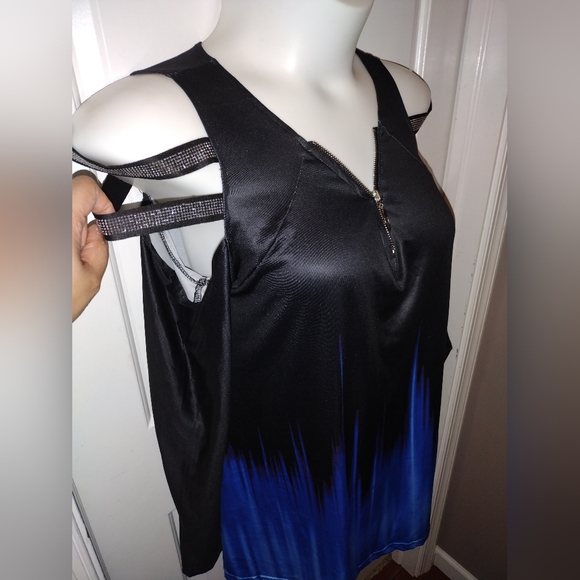 🆕️Sexy Black & Blue V-neck Zip Tunic Size XL NWOT - Picture 3 of 5